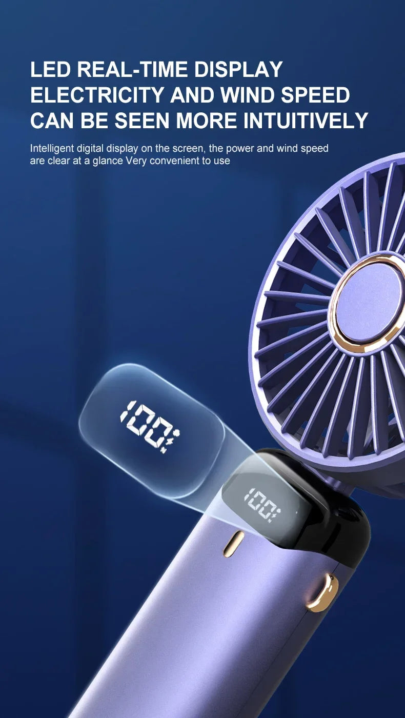 Digital  Display USB Handheld Mini Fan Portable  Office Student Desktop Silent  Foldable Small Fan Multi-Speed Adjustment