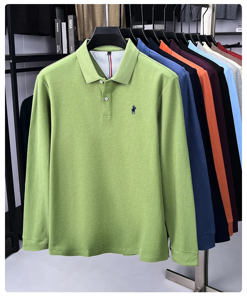 100% cotton high-end brand long sleeve polo shirt new Paul pony embroidery luxury comfort men's business leisure lapel T-shirt