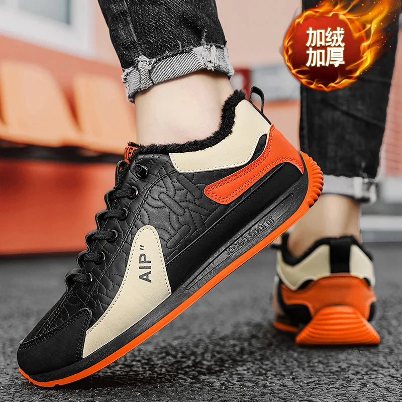 Winter Men's Shoes Casual Running Shoes Trendy Versatile Anti-Slip Sports Cotton Shoes with Plush for Warmth Wear-resistant