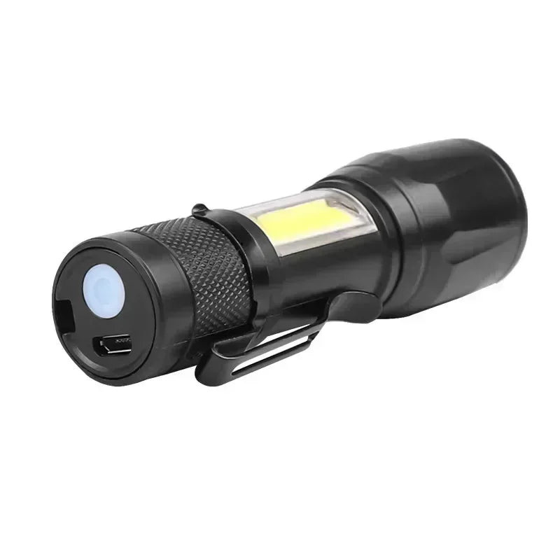 Rechargeable LED Pocket Flashlights with Pen Clip Zoom Mini Light 3 Lighting Mode with Side Lamp for Outdoor Camping Emer
