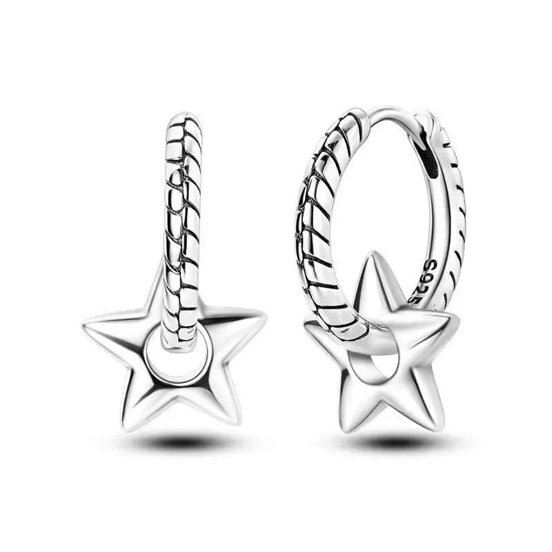 2024 New Sterling Silver S925 Ear Loops Star Ringed Snake Bone Earrings Pendant Simple Jewelry For Women Girls Party Gifts