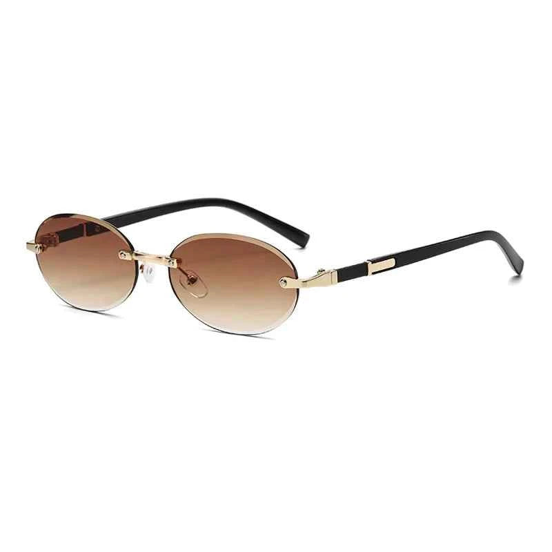 Popular Women Men Shades Oval Sun Glasses for Female Male Summer Traveling UV400 Rimless Sunglasses Round Fashion Gafas De Sol