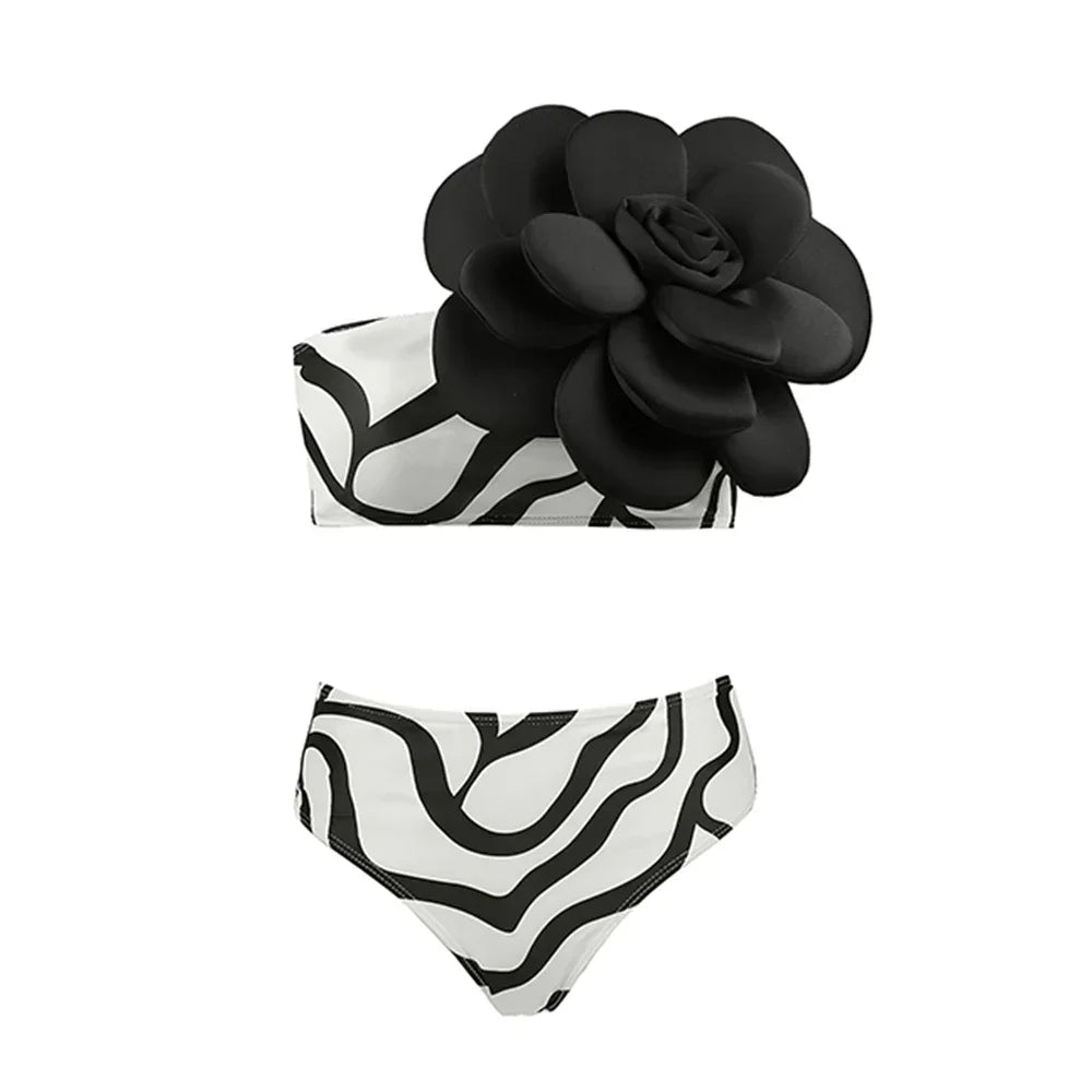 2026 New Sexy White 3D Flower Solid Two Piece Push Up Bikini Set Luxury Swimwear Women Swimsuit Beachwear Summer Bathing Suit