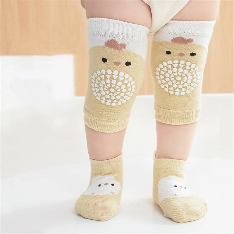 Kids Baby Anti-slip Cartoon Knee Pads Socks Sets Thin Cotton Mesh Crawling Knit Knee Pads Infant Toddler Floor Socks For 0-3 Yrs