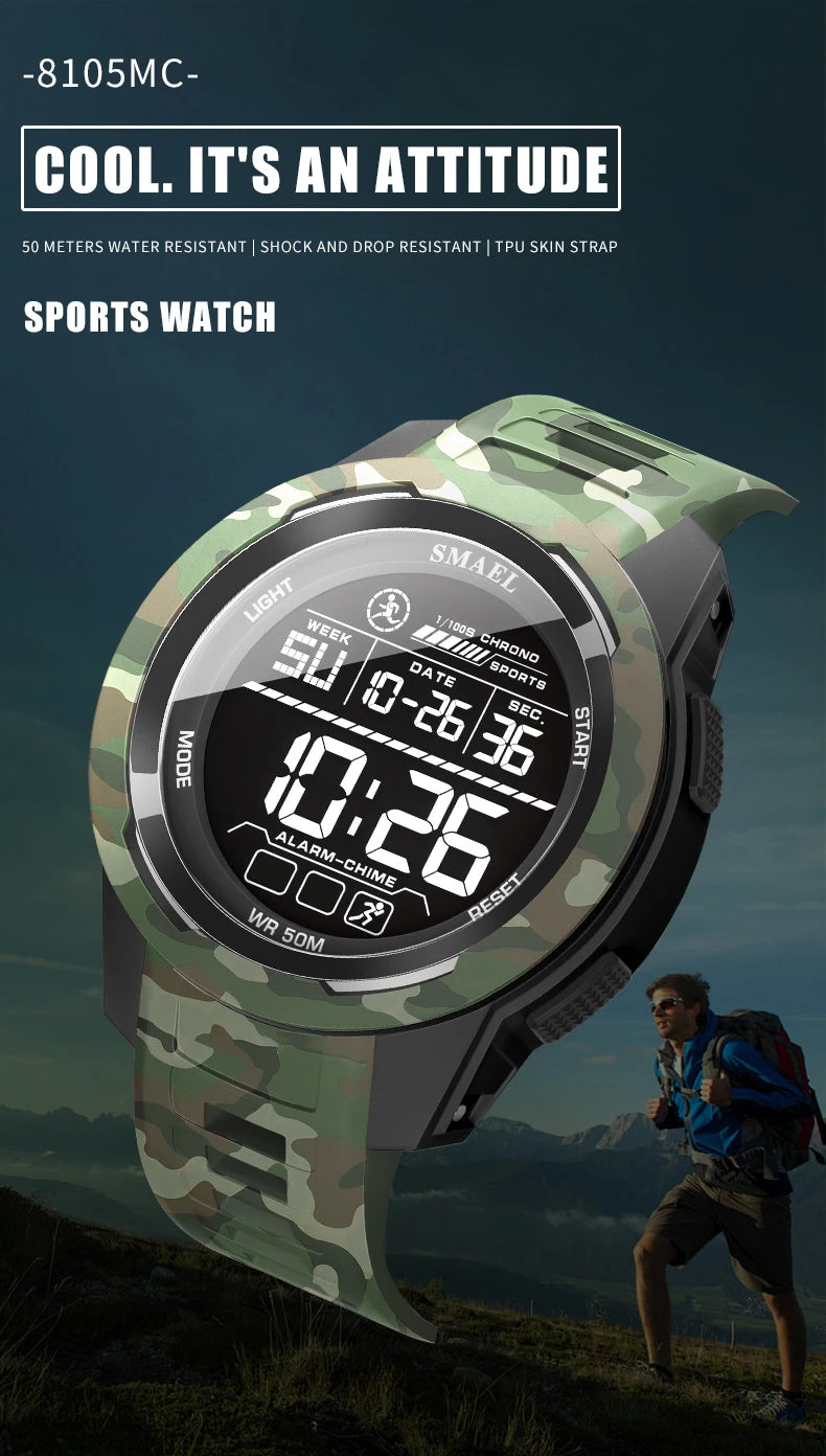 New SMAEL 8105 Watches Camo Strap Military Sport Watch for Men Clock Fashion Digital Wristwatch Waterproof Shockproof Watches
