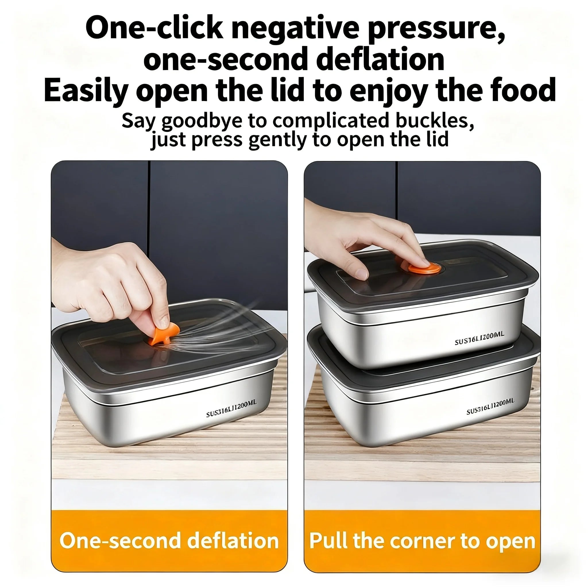 Stainless Steel Camping Lunch Box Sealed Leak-proof Bento Box Microwave Suitable Large Capacity Refrigerator Freezer Storage Box