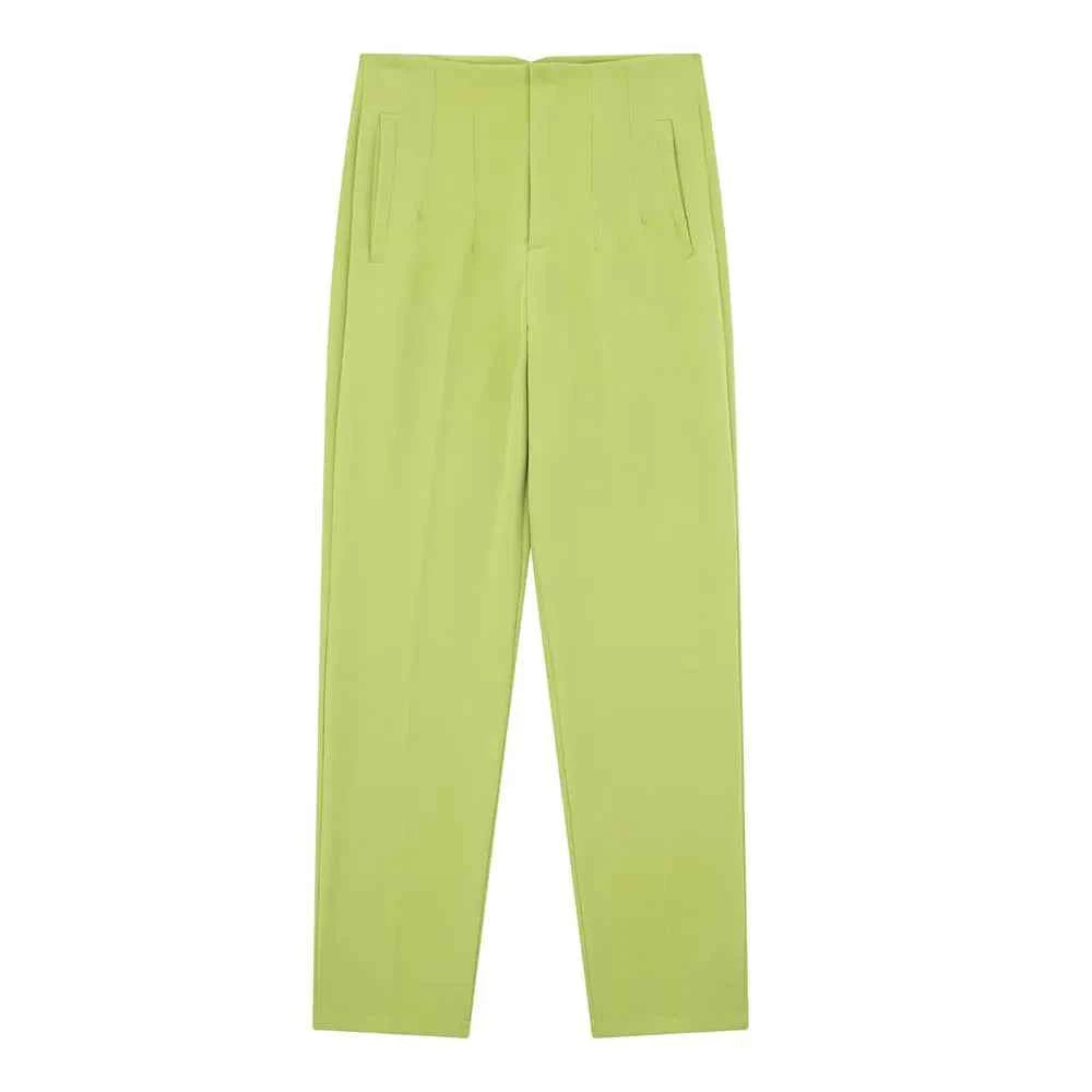 DUOPERI Women Fashion Solid Basic High Waist Trousers Chic Female Office Lady Casual Business Workwear Long Pant