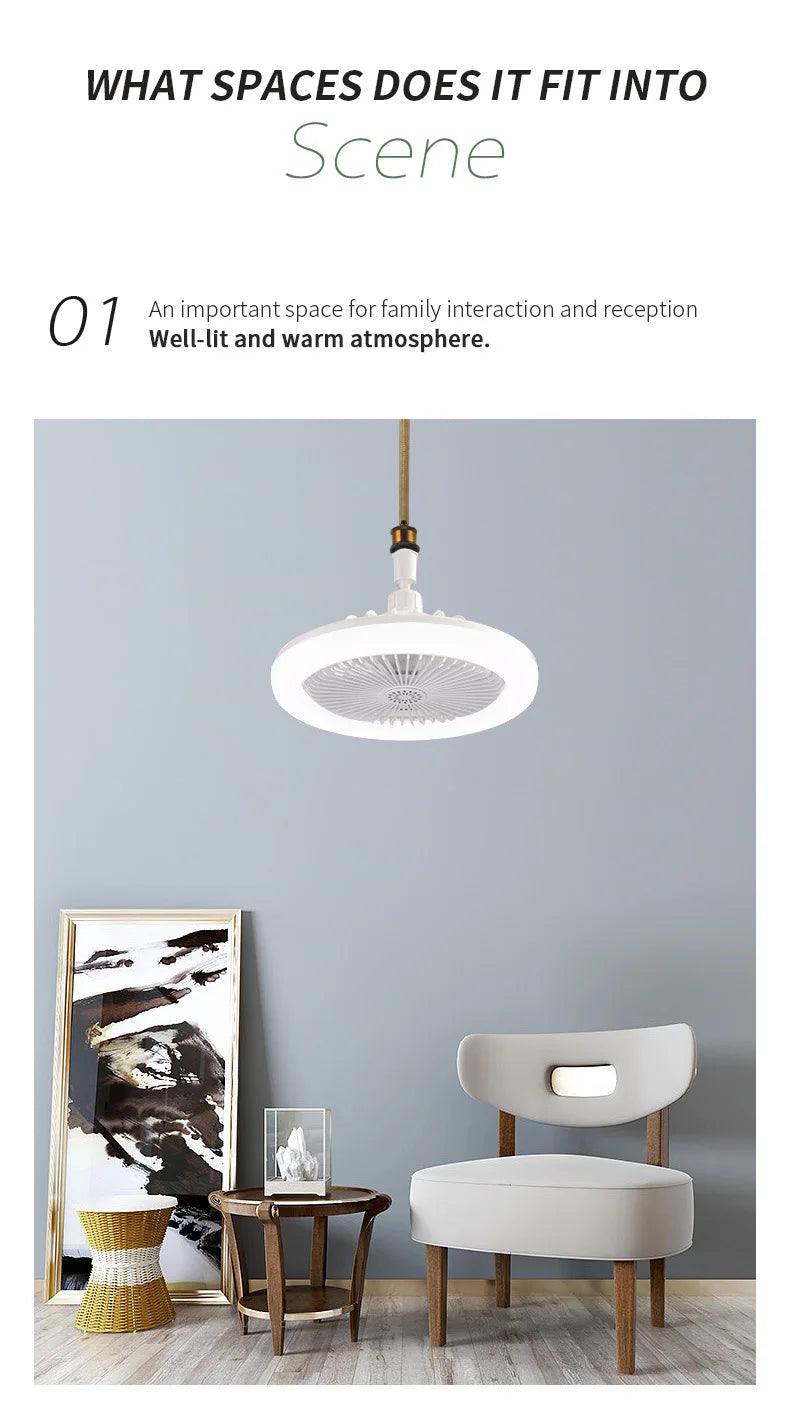 E27 30w LED Ceiling Fan with Light Remote Control Dimmable Ceiling Bulb with Cooling Fan 3 Modes Indoor Bedroom Chandelier