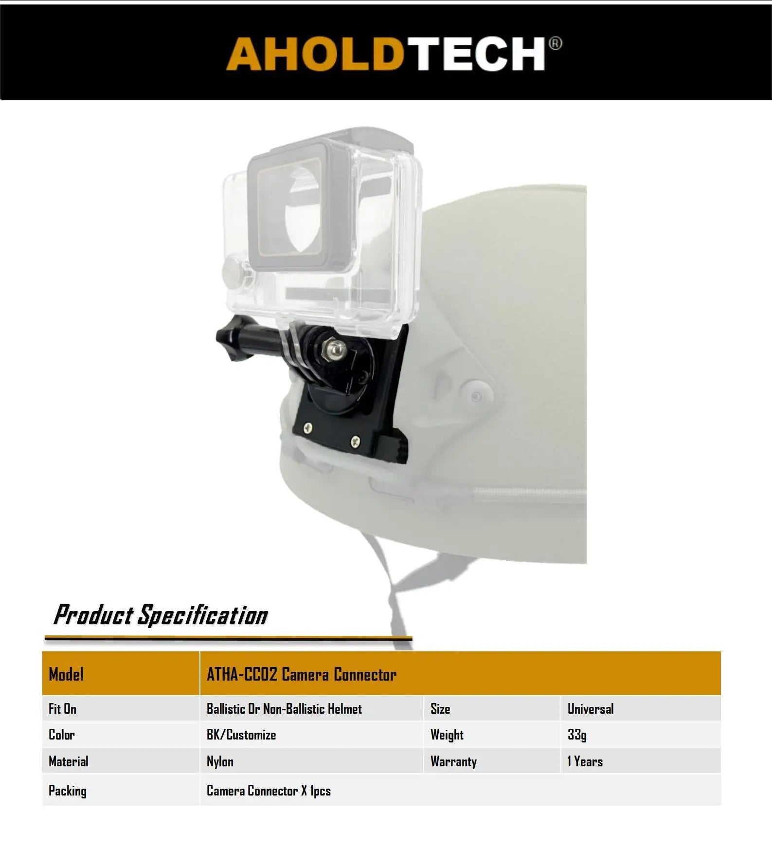 Aholdtech Tactical Bulletproof Helmet Accessories Flashlight Holder Light Clamp And NVG Mount Connector for Gopro Hero Cameras
