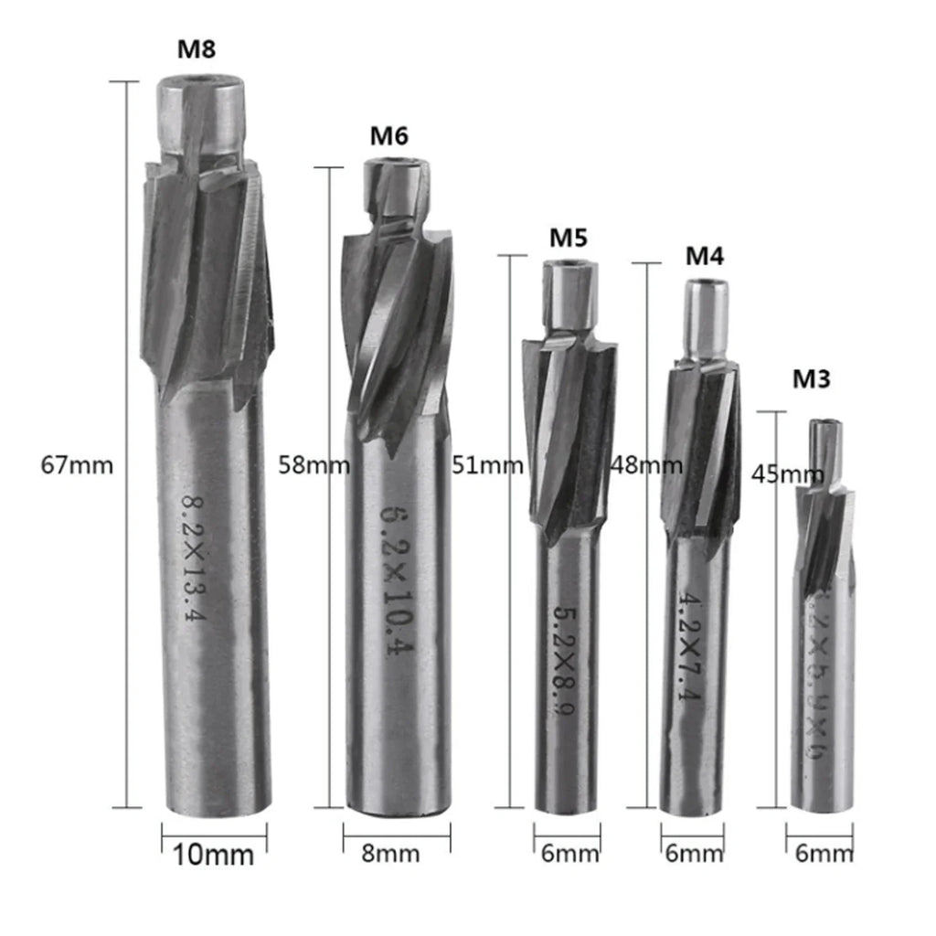 5pcs Countersink End Mill Cutter Slot Drill Bits Tool M3 M4 M5 M6 M8 Drill Milling Bits