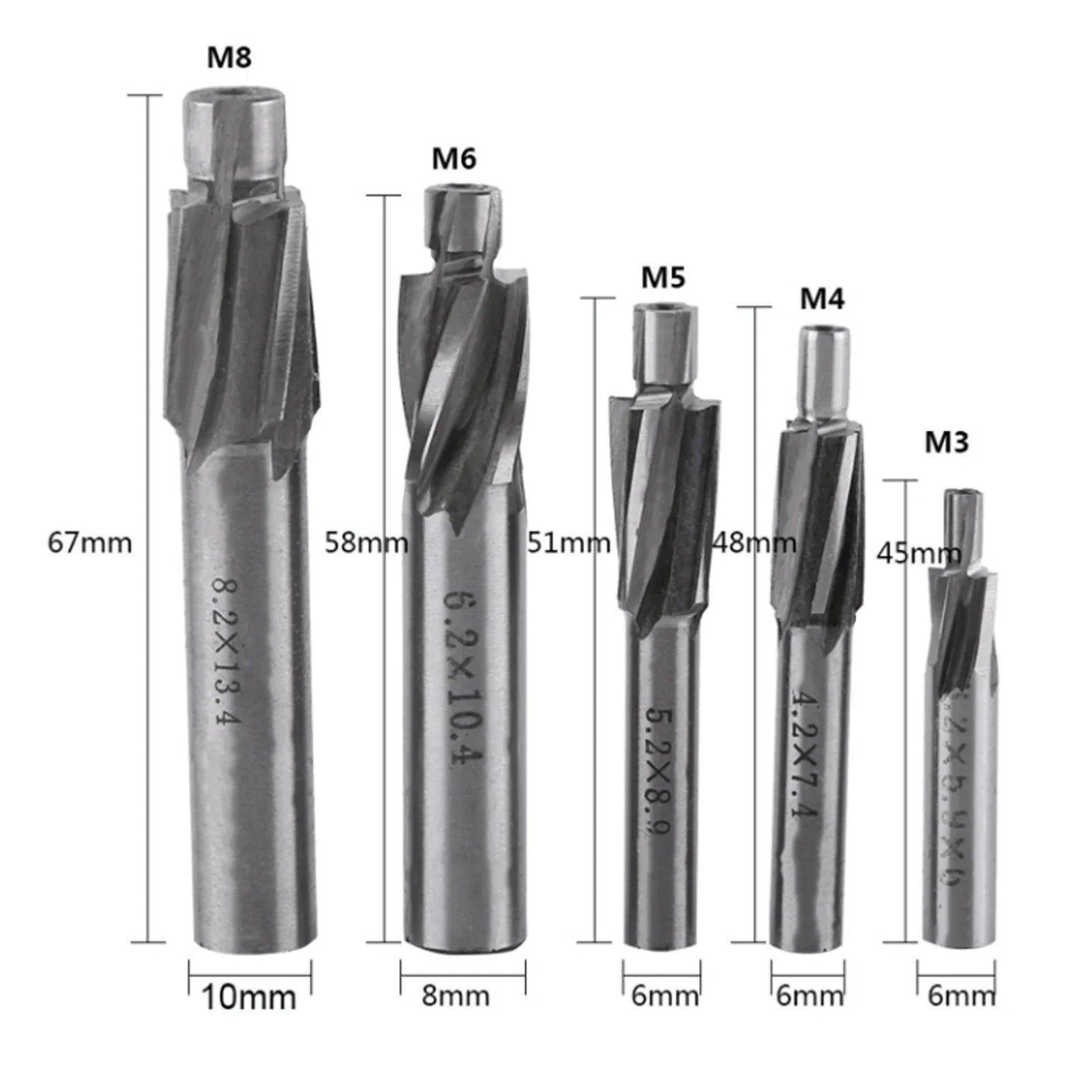 5pcs Countersink End Mill Cutter Slot Drill Bits Tool M3 M4 M5 M6 M8 Drill Milling Bits
