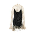 Elegant Lace Trim Satin Dress Women High Neck Color Block Full Sleeve Y2K Mini Dresses 2026 Spring Lady New Sexy Party Clubwear