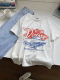 Women Cotton T-shirts The Charm Of Vintage Cars Victory Printing Short Sleeve O-Neck Loose Tops Summer Street Female Clothes