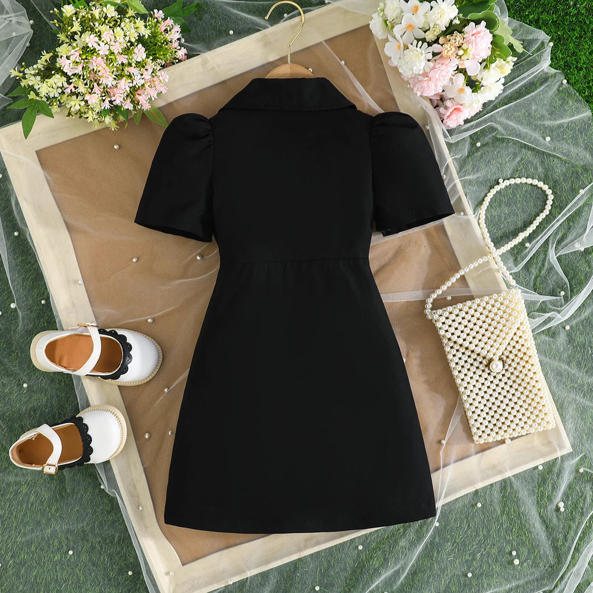 Ceeniu 3-8Y Kid's Jacket Dresses For Girls Lapel Patchwork Frill Blazer Dress For Girls Fashionable Children Clothes Girls