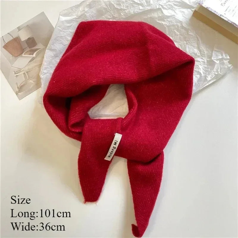 Korean Stripe Triangle Scarf 100% Wool Triangular Scarf Men Women British Niche Headscarf Knitted  Multi-functional Warm Scarf