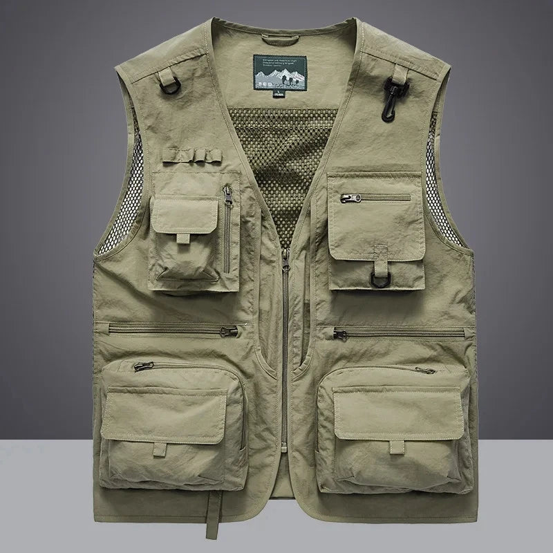 14 Pockets Summer New Men US Tactical Hiking Fishing Vest Mens Photographer Waistcoat Mesh Cargo Sleeveless Jacket Tool Vest 7XL