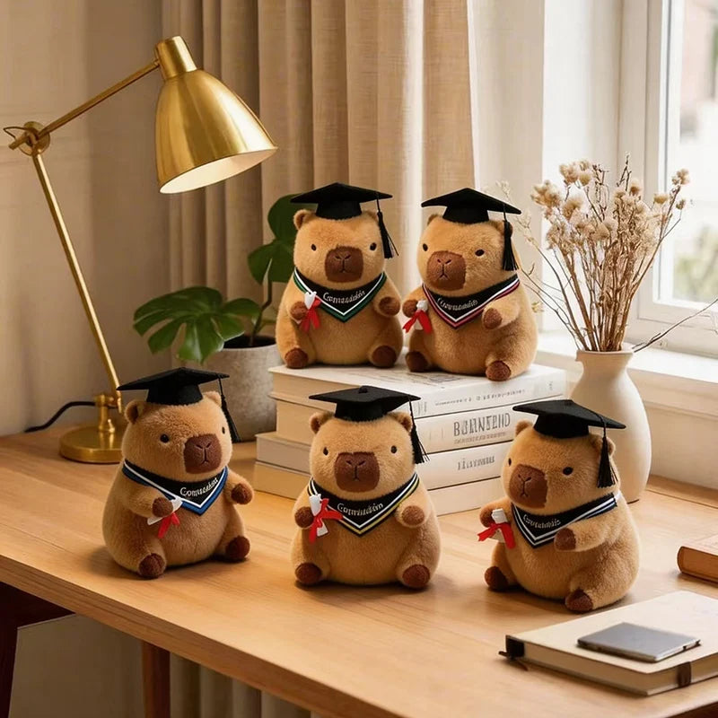23cm Cute Graduation Capybara Plush Doll Doctor Cap Bear Animal Plush Stuffed Home Party Decor Gift For Kids Graduation Gifts
