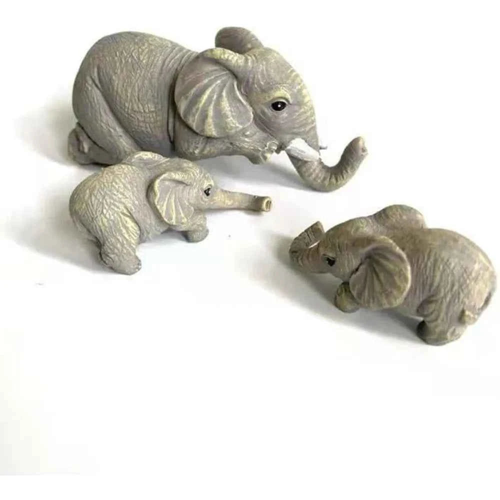 3 Figurines Éléphant Mère & Bébés – Déco Cheminée, Résine, Accroche-Étagère