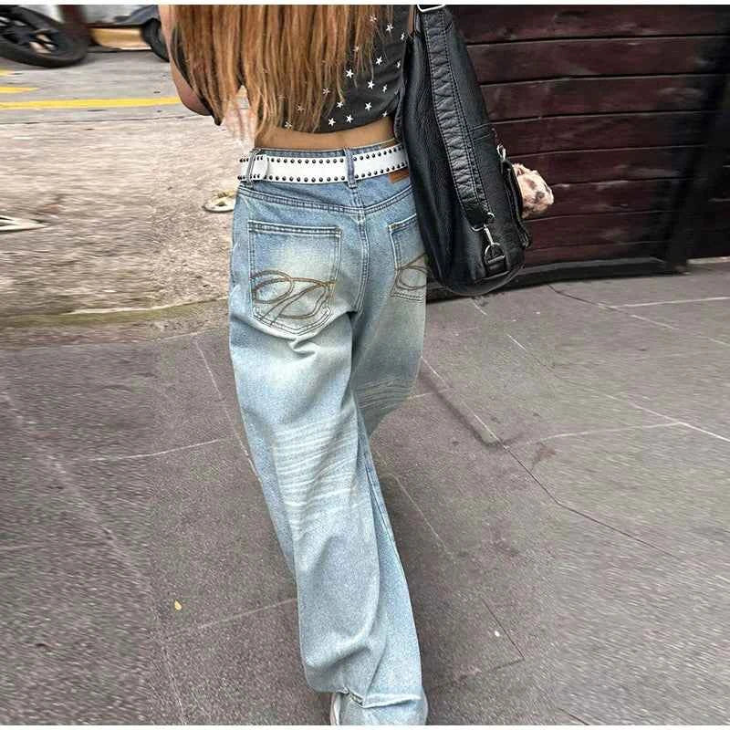 Women's Jeans Vintage Printed High Waist Zipper Pockets Straight Leg Trousers Female 2026 Spring Fashion Woman Clothes Outwears