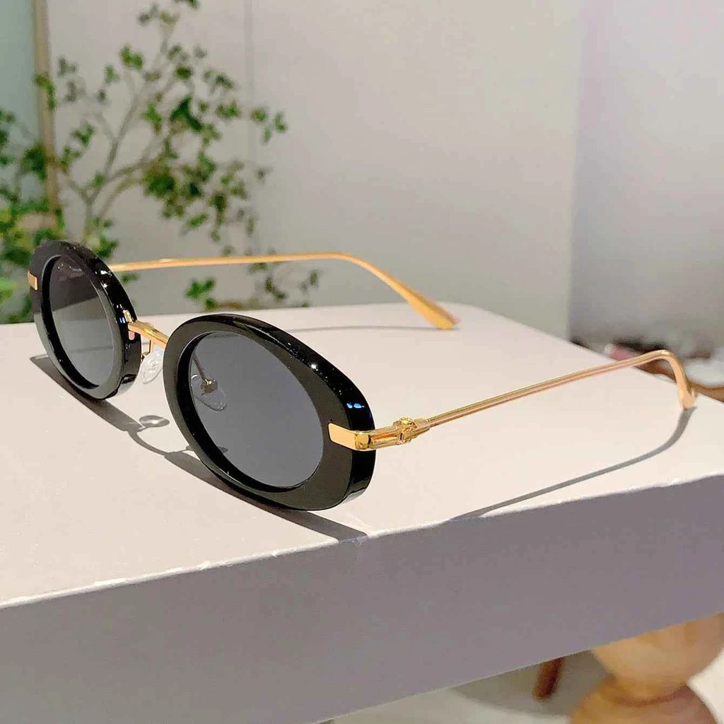 Small Oval Frame Retro Sunglasses Luxury Metal Designer Shades Women's Trendy Fashion Brand Leopard Beach Sun Glasses for Lady