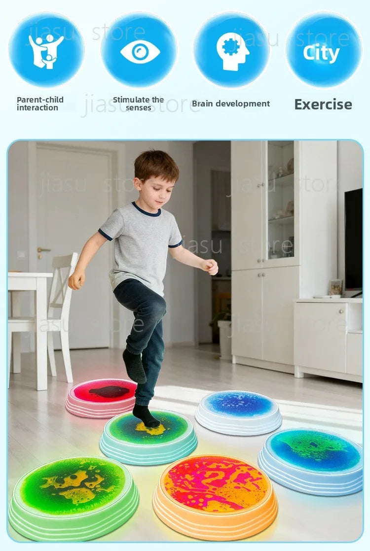 Kids Sensory Training Balance Beam Stepping Stones River Stones Rainbow Light-up Educational Toy for Children Development