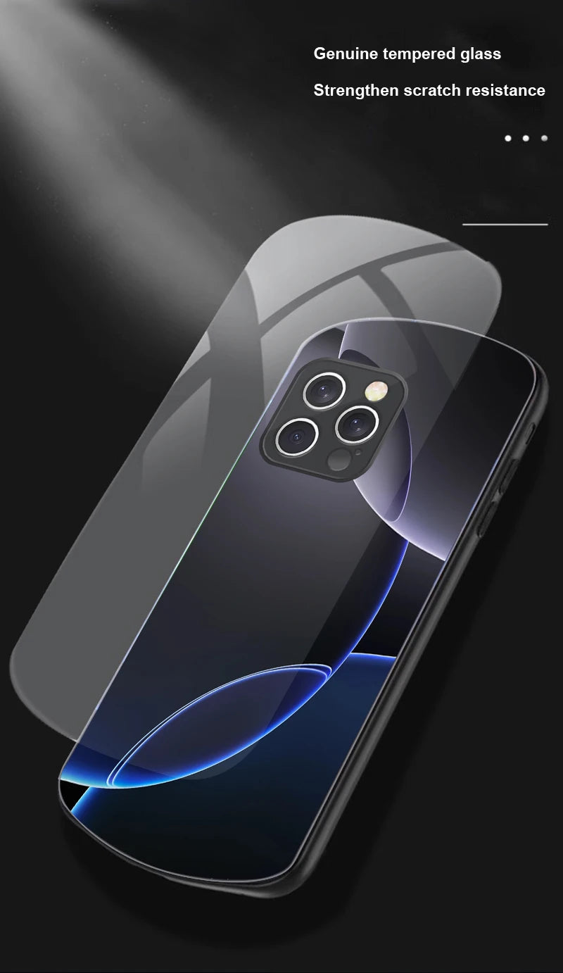 Geometric Semicircle For IPhone 16 Pro Max 15 Pro 14 13 12 Mini 11 XS Max XR 7 8 Plu SE 2022 Elliptical Glass Phone Case