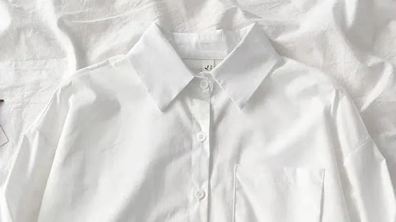 Japanese Style Loose Long Sleeve White Shirts Women Preppy Style Pocket Turn Down Collar Shirt Woman Harajuku Oversized Blouse
