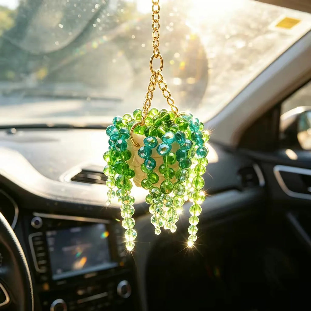 Basket Shaped Mirror Decor Stylish Car Interior Decoration Crystal Sun Plant Hanger Bohemian-Style Decor Enthusiast For Home