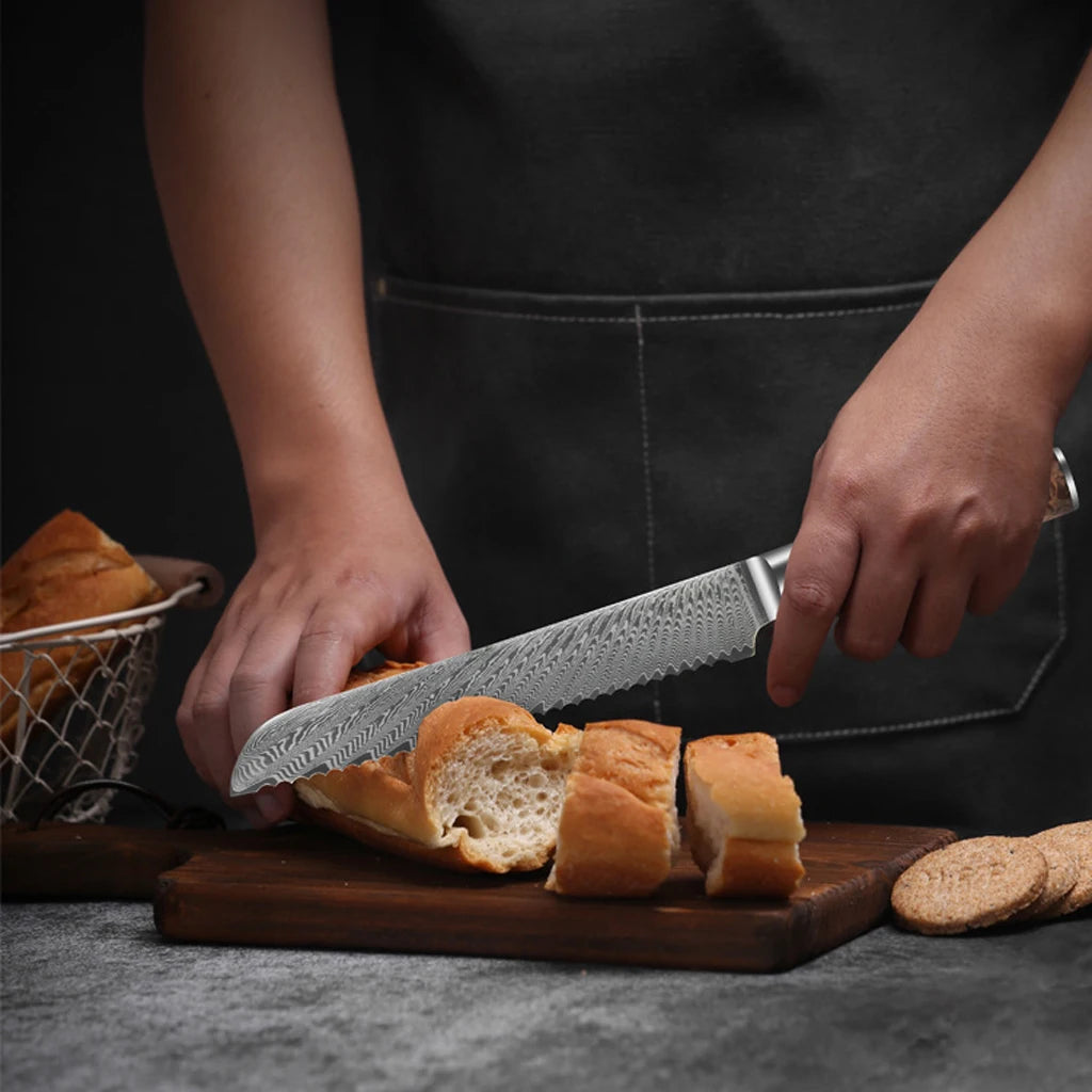1-8pcs Professional kitchen knife set Damascus Steel Set for Meat Cutting Sushi Peeling and Boning Blue Resin Wood Handle