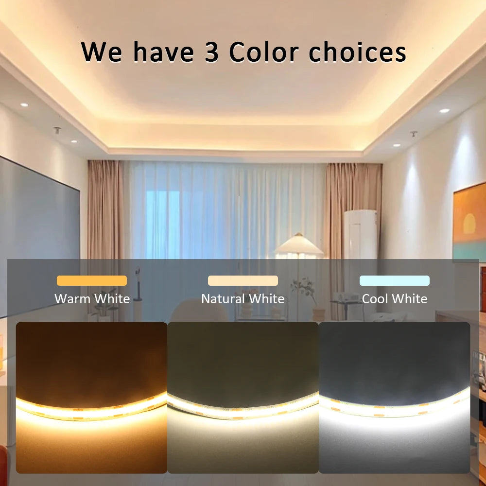 FOB COB LED Strip Lights 12V 2M 3M 5M High Density Flexible Diode Tape Light 3000K 6000K Linear Dimmable 12 Volt Home Decoration