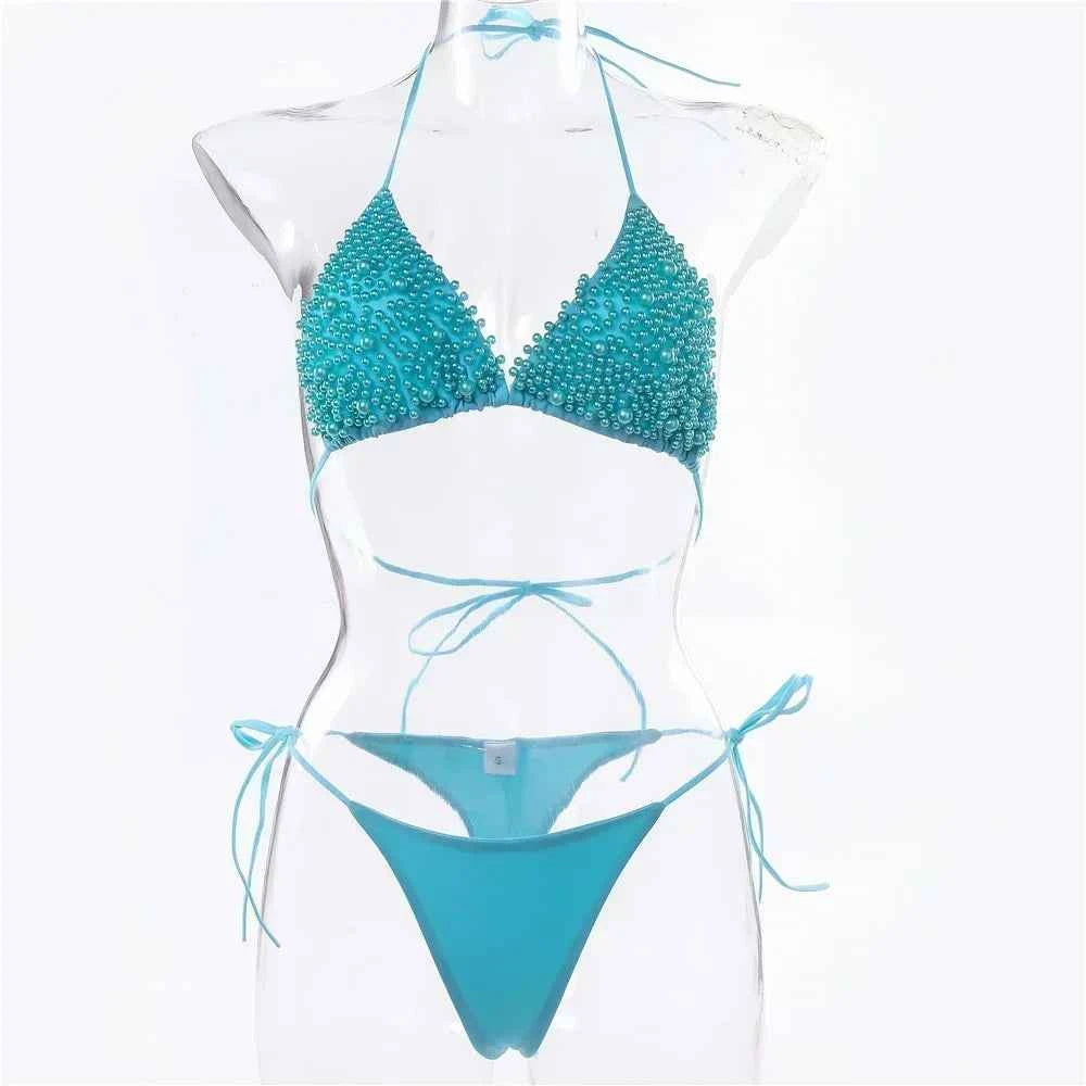Pearl Bikini String Thong Swimsuit Kawaii Y2K Swimwear Trend Women Two Piece Bathing Suit Beachwear Bikinis Set Vacation Outfits