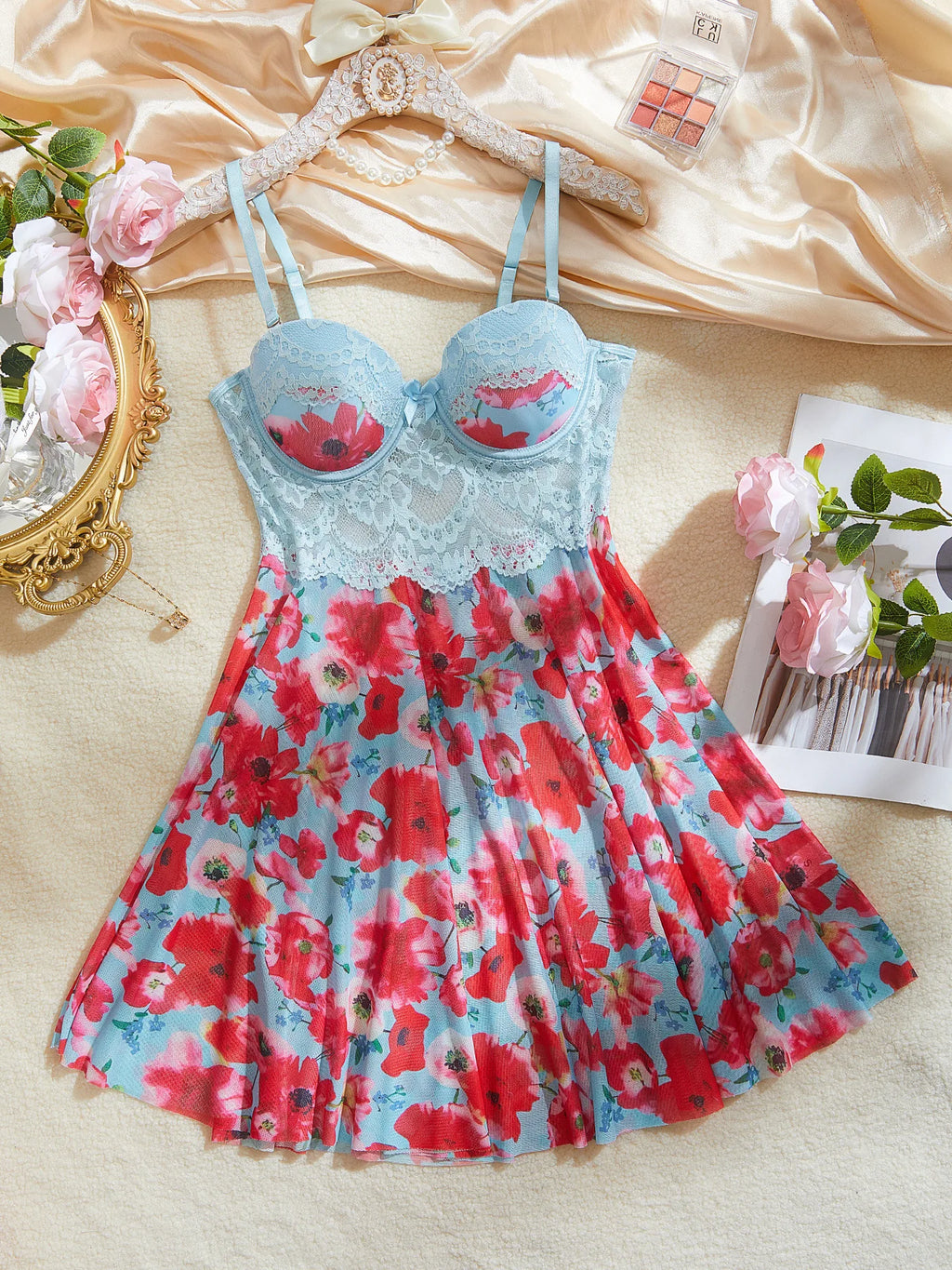Diccvicc Sexy Nightgown Woman Print Floral Romantic Lingeries Attractive Sleepwear Summer Pajamas Intimate Babydoll New Dresses