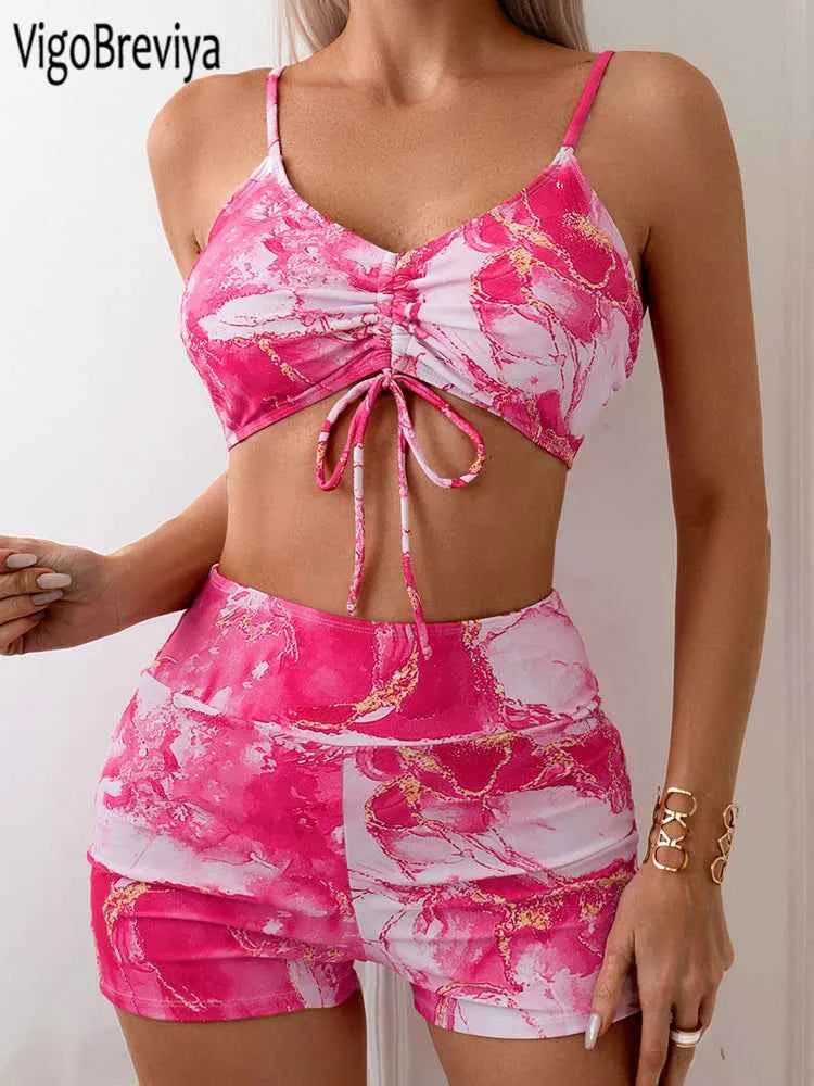 VigoBreviya 2026 Sexy Print Swimwear Women High Waist Strapped Bikini Set Brazilian Lady Swimsuit Push UP Beach Summer Bath Suit