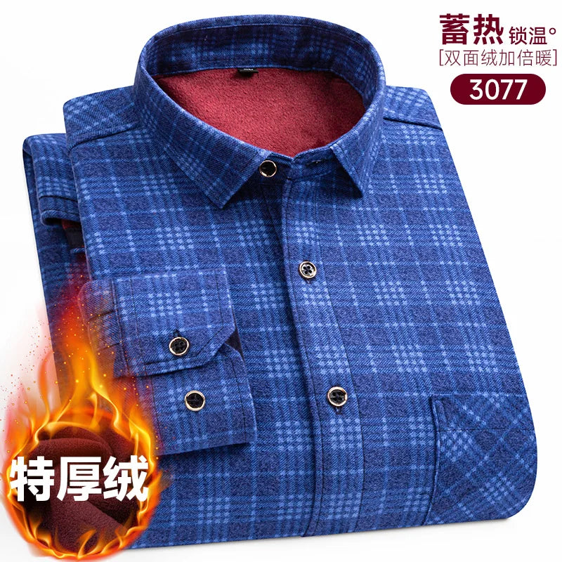 Men's long-sleeved shirt with fleece thickened warm autumn and winter plus size 8XL9XL slim casual plaid everything comfortable