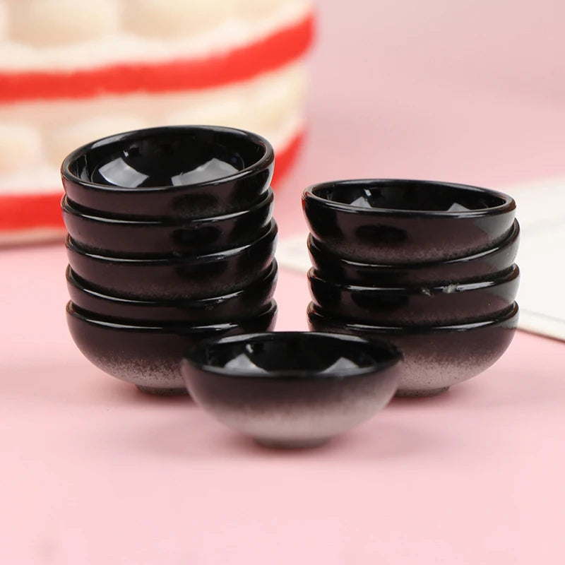 10pcs Dollhouse Miniature Bowl Dish Round Rice Bowl Tableware Dollhouse Kitchen Dining Accessory Resin Play House Toys