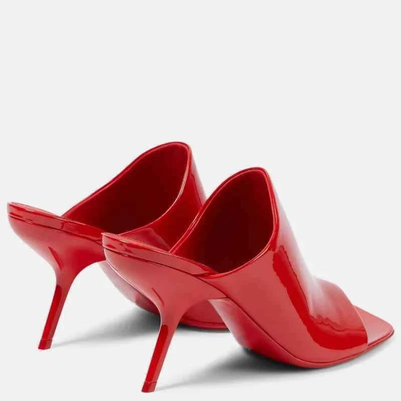 2026 New Style Women's High Heels Shoes Patent leather Pointed Toe Solid Color Night Club Party Shoes Femme Summer Half Slippers