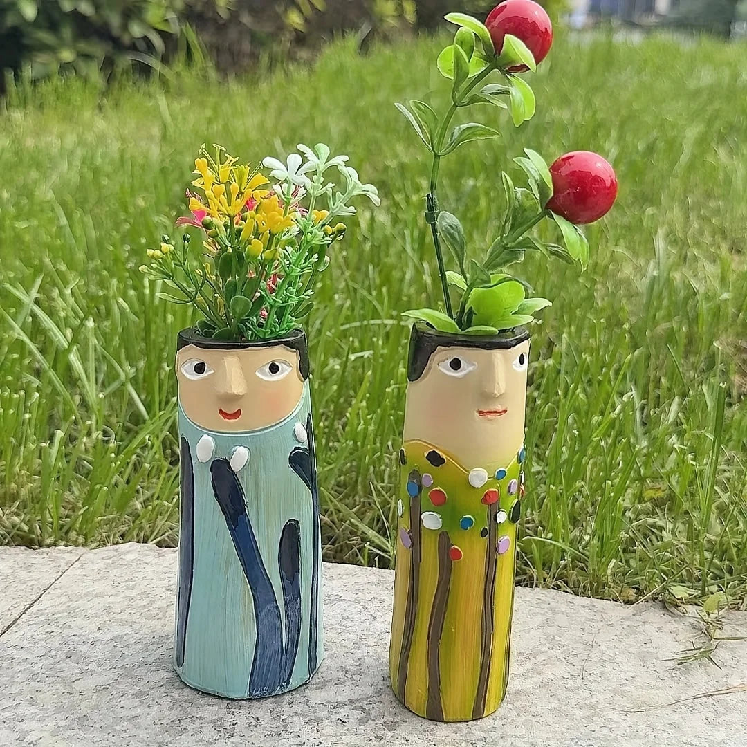Handcrafted Bohemian Face Resin Artistic Vase - Home Decor Accent Ornament