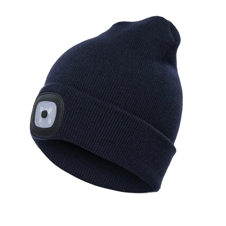Navy Blue Color LED Light Knit Beanie Hat For Men & Women – Rechargeable