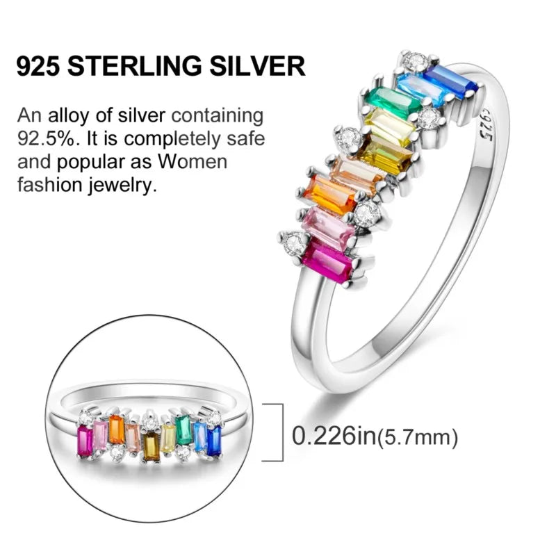 MISEFF Real 925 Sterling Silver Double Rings Simple Color Zircon Rings For Wedding Engagement Birthday Silver Jewelry Gift