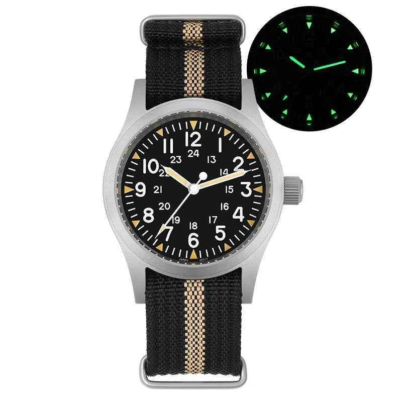 Militado ML05 38mm Military Watch Miyota 2035 Movement Domed Sapphire Crystal C3 Green Luminous 10Bar Waterproof Vintage Watches