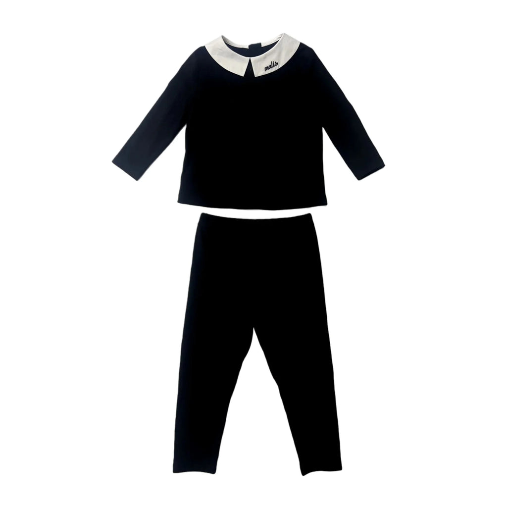 2026 Mali's SS Black Embroidery Pajamas Boutique Sleepwear Set Girl Dress Nightgown Baby Boy Sets Children Clothing