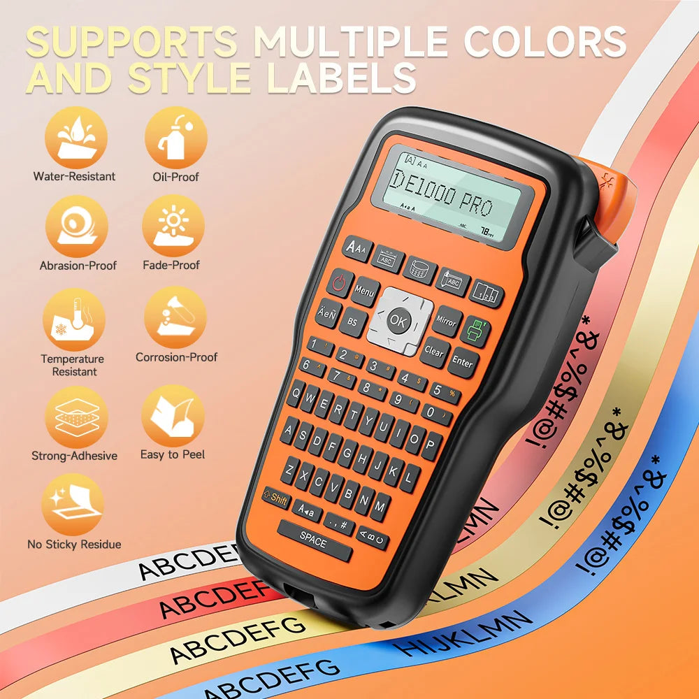 Portable Label Printer E1000 PRO Label Maker Machine with Tape USB-C for Power Multiple Font Icon for School Office Organization