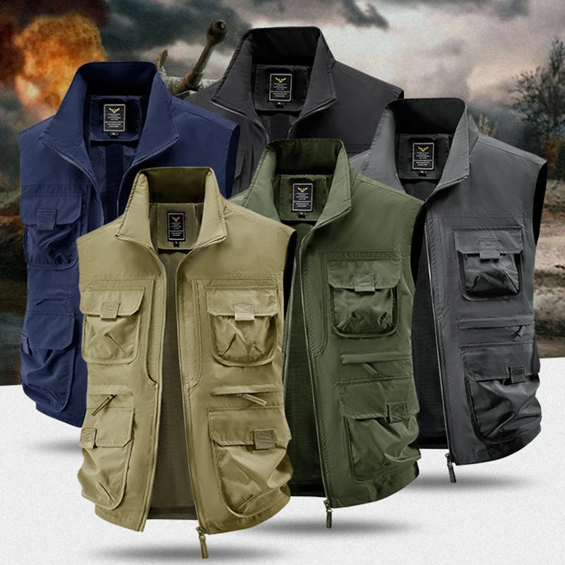 2025 Men's Outdoor Tooling Multi-Pocket Casual Outdoor Fishing Large Size Vest with Vertical Collar Breathable Quick-drying Vest