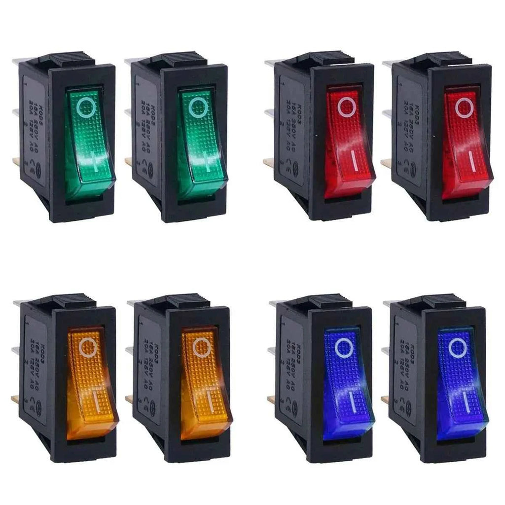8/24Pcs AC 250V/15A 125V/20A Illuminated LED On/Off SPST 3 Pin 2 Position Mini Boat Rocker Toggle Switch Snap for Househould DIY