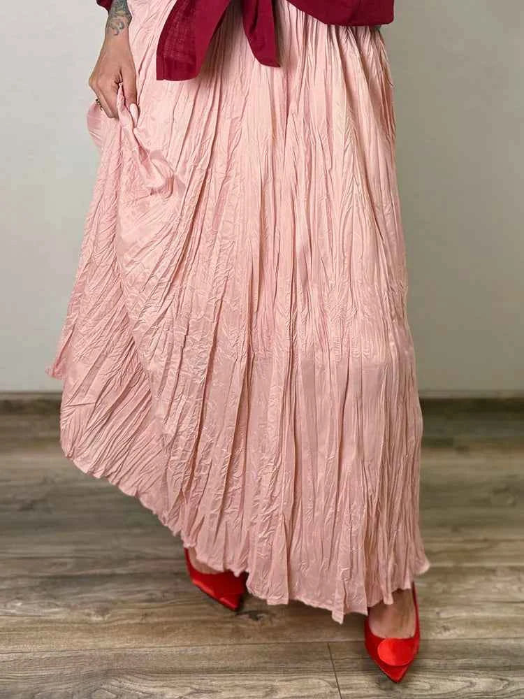 KarSaNy Long Pleated Skirts For Woman High Waist Large Hem White Skirt Summer Women's A Line Maxi Skirts For Women 2026 Long