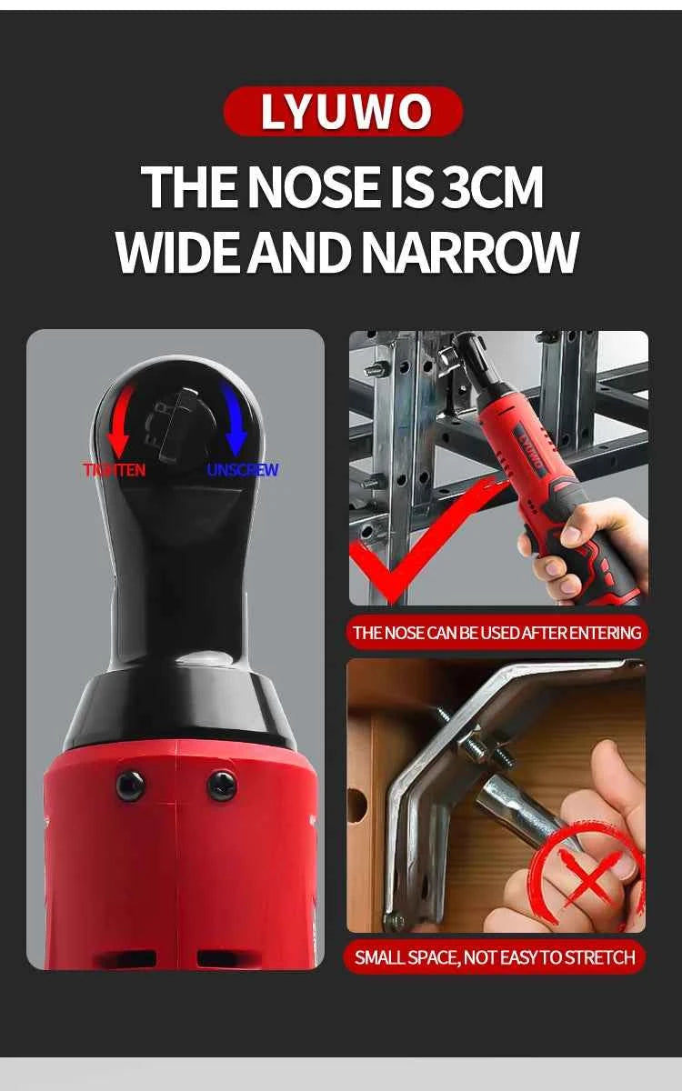 LYUWO 12V Cordless Right Angle Electric Wrench 45NM 3/8 Inch Ratchet Wrench Disassembly Nut Car Maintenance Tool With 4 Sockets