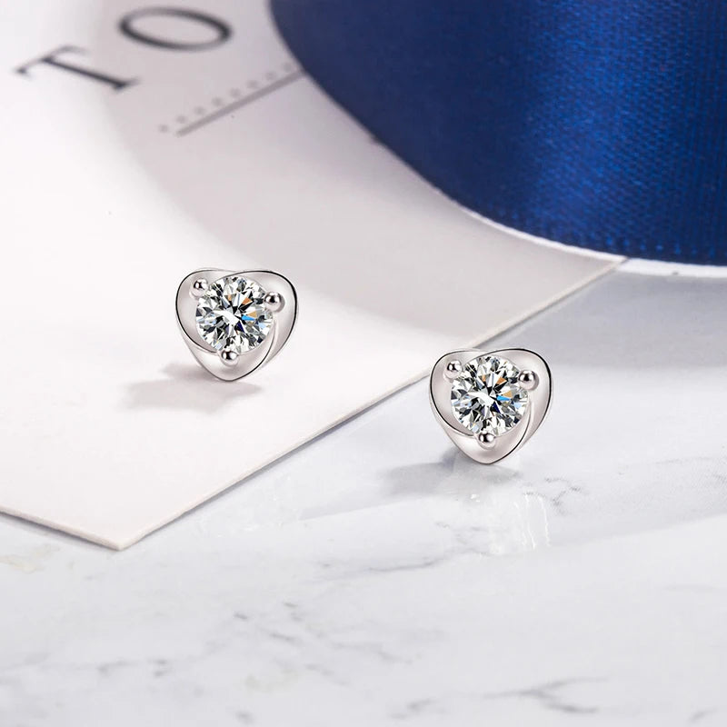 Genuine 925 Sterling Silver Fshion Jewelry Crystal Heart Stud Earrings For Women New XY0208