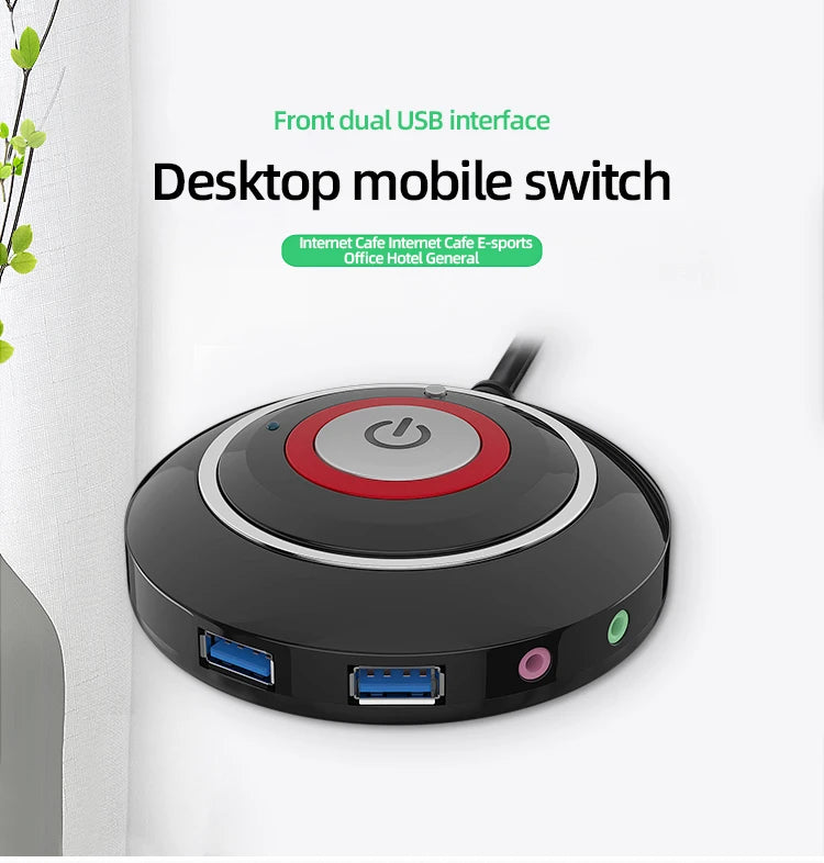 TEUCER Computer Desktop Switch Button With Dual USB Audio Desktop Host External Start Button Paste Type Swich