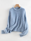 SuyaDream Warm Alpaca Pullovers for Woman, Dropped Sleeved Loose Sweaters, 2025 Fall Winter Top, Camel, Beige