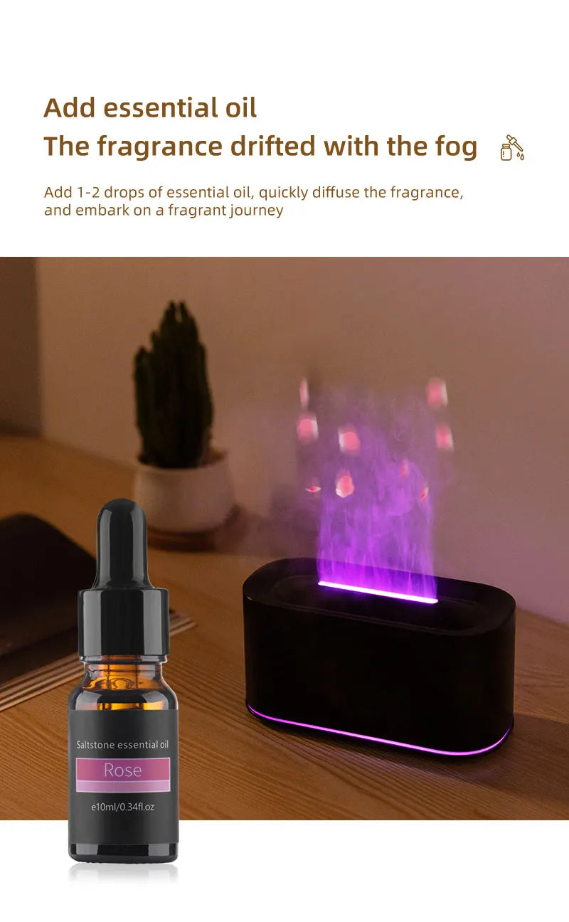Aromatherapy Diffuser with Flame Effect, Essential Oil Diffuser and Cool Mist Humidifier, Silent Humidifier for Home and Bedroom